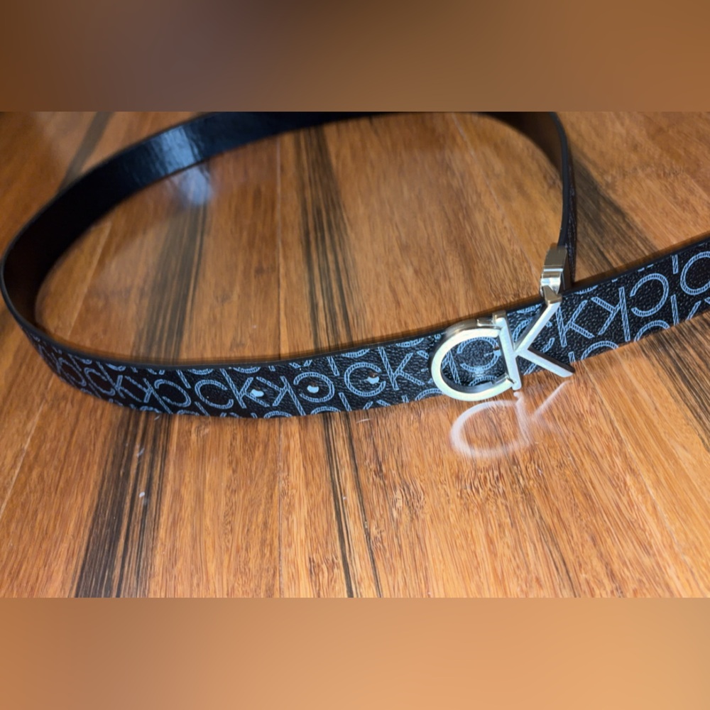 Calvin Klein Black and Silver Logo Belt